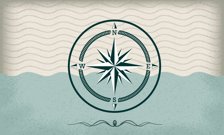 Retro compass nautical badge on a stylized water background