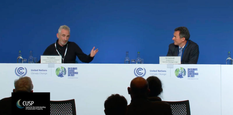 Press conference with Tim Jackson at the 2021 UN Climate CHange Conference, discussing zero carbon sooner, post-growth economics and #COP26 challenges. Hosted by Scientists Warning Europe, 5 November 2021.